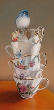 Bird on a Stack of Teacups